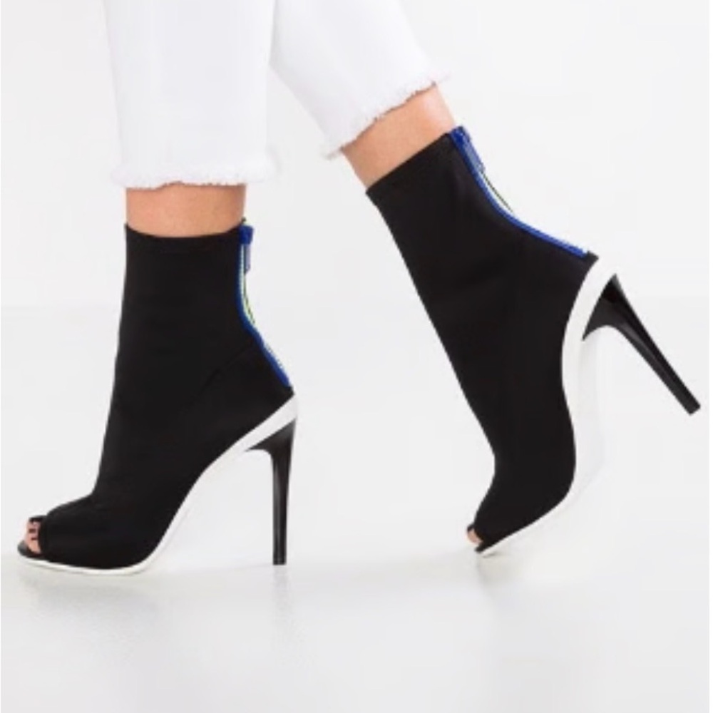Aldo Black and White Peep-Toe Heeled Boots